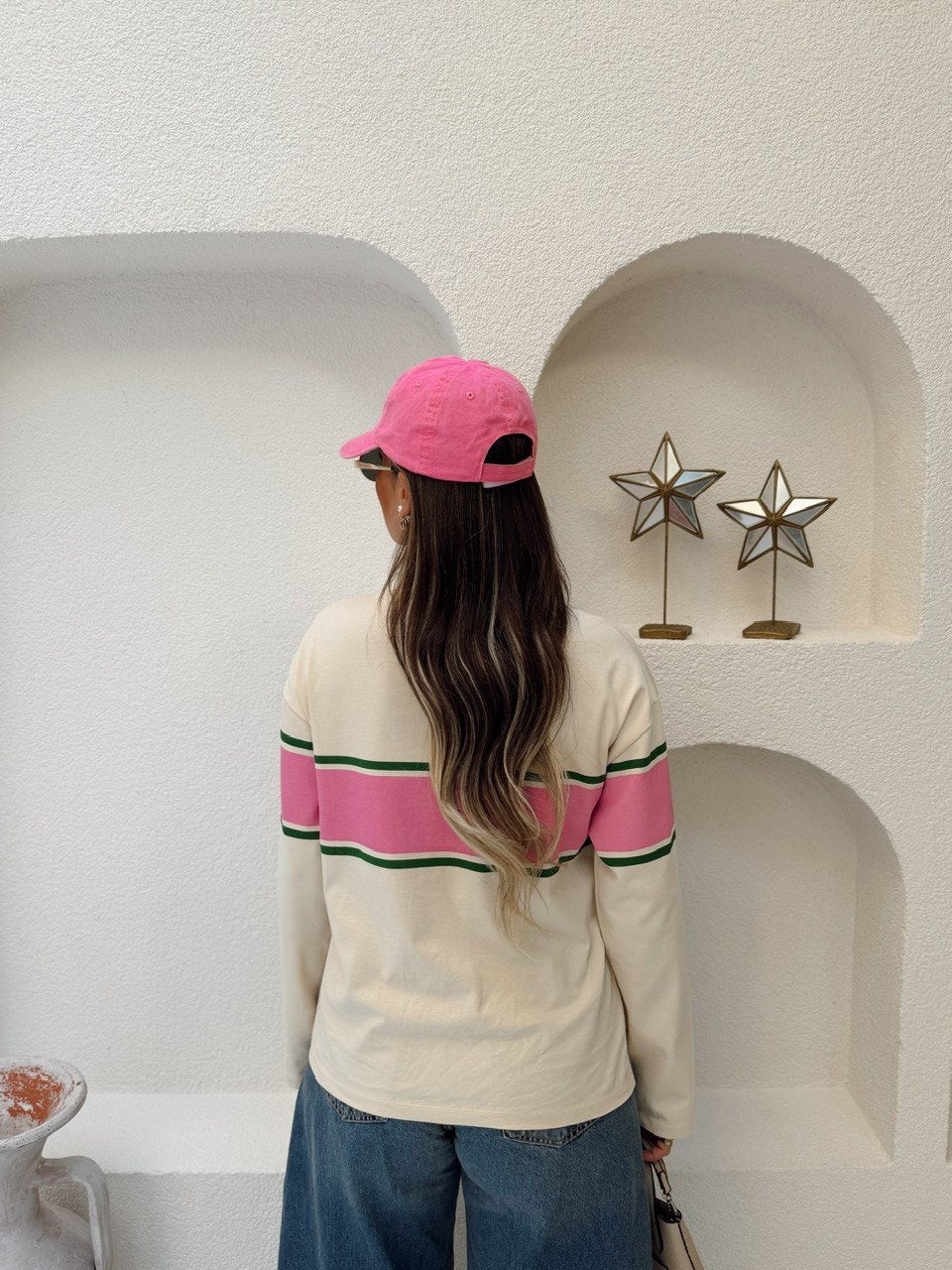 Zra model beige and pink Striped Polo Shirt