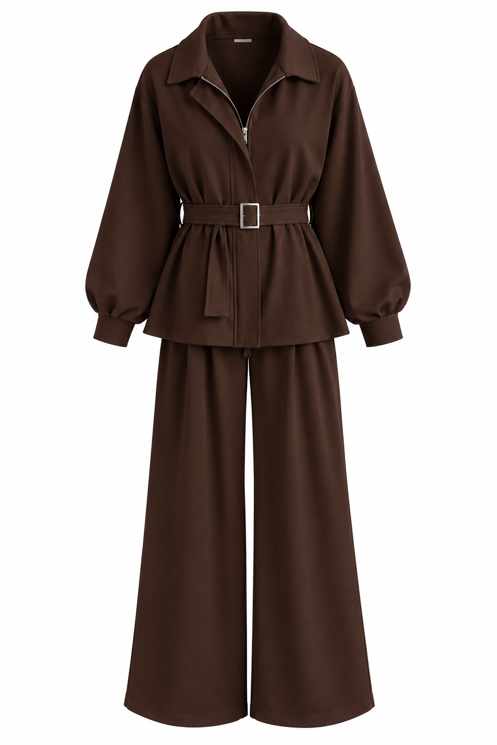 Oversized belted jacket with wide leg trouser oysho fabric tracksuit - brown