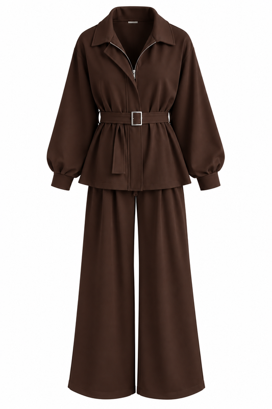 Oversized belted jacket with wide leg trouser oysho fabric tracksuit - brown