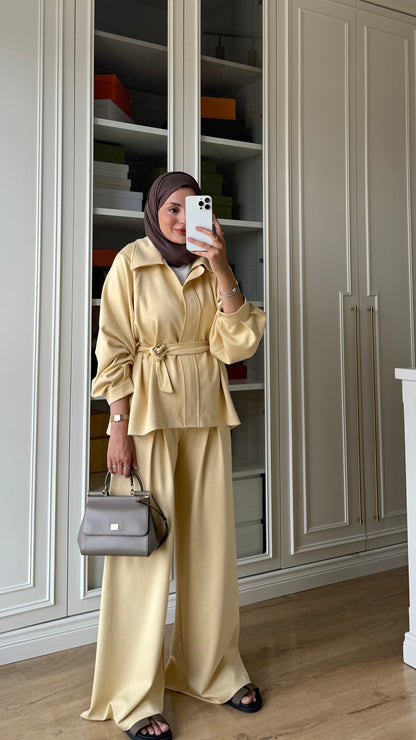 Oversized belted jacket with wide leg trouser oysho fabric tracksuit - butter yellow
