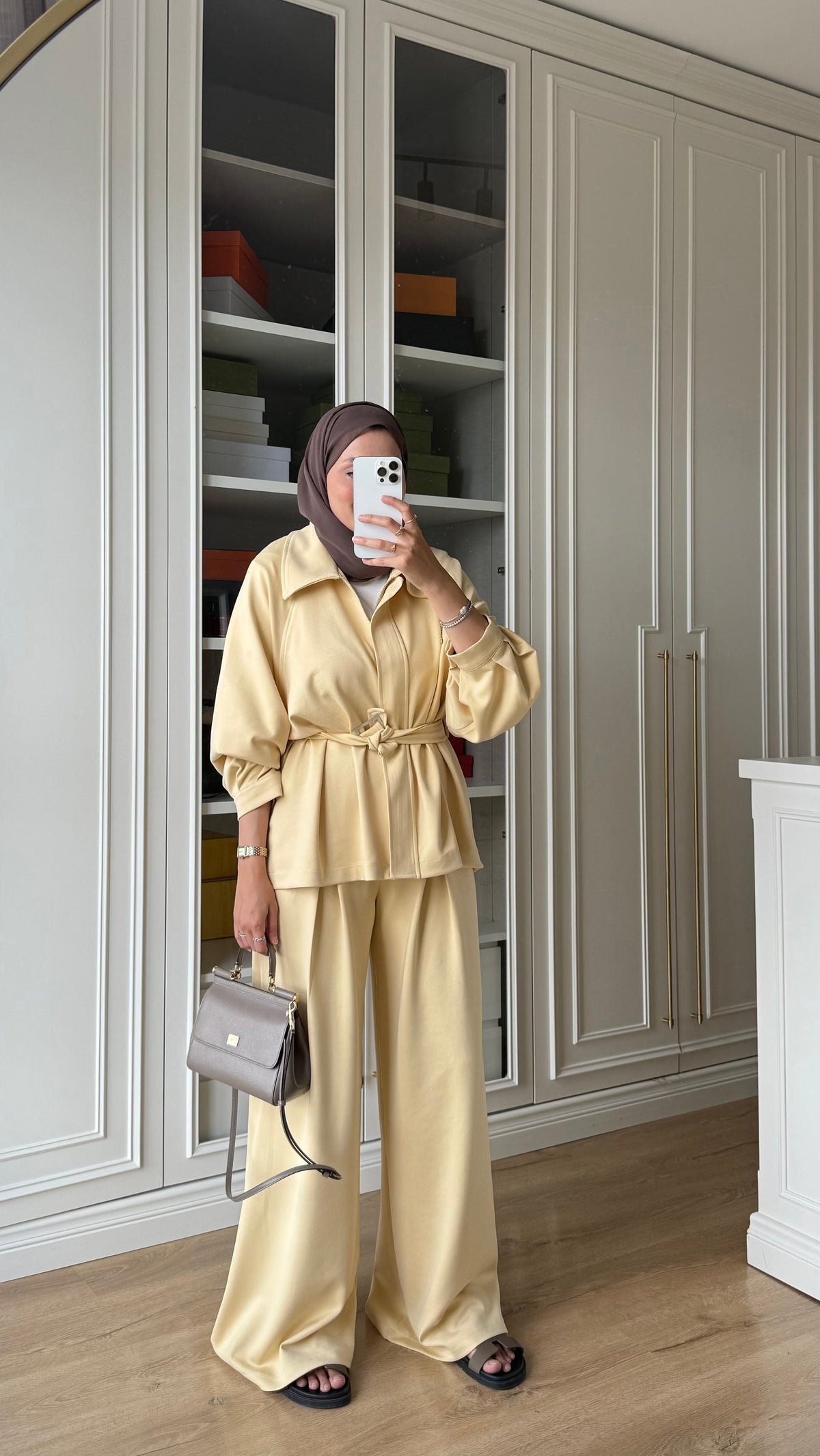 Oversized belted jacket with wide leg trouser oysho fabric tracksuit - butter yellow