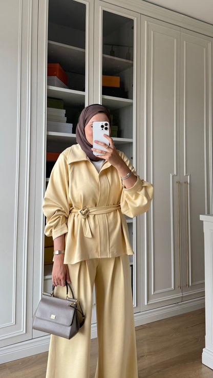 Oversized belted jacket with wide leg trouser oysho fabric tracksuit - butter yellow
