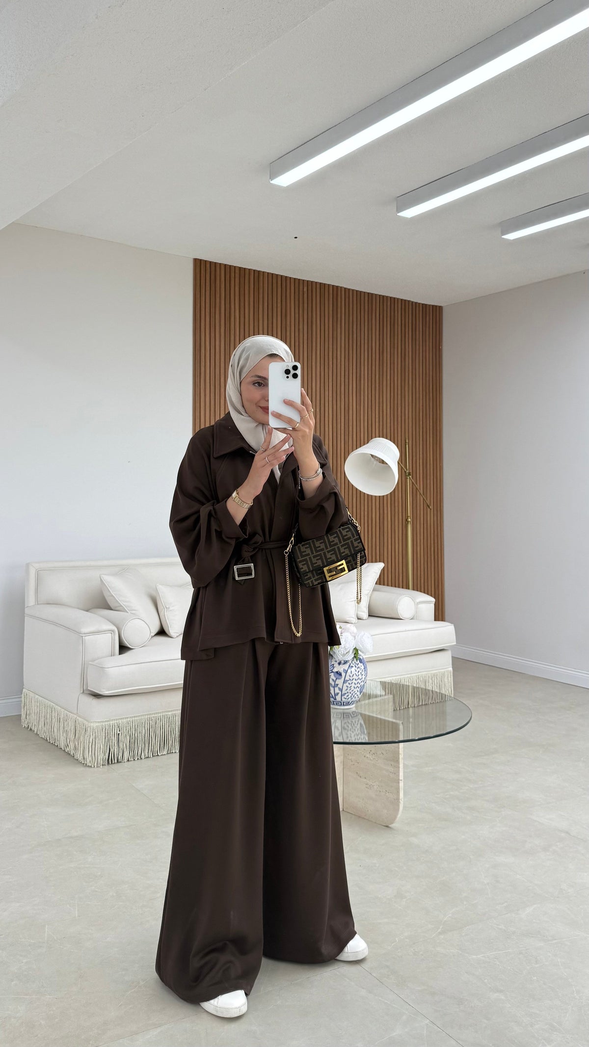 Oversized belted jacket with wide leg trouser oysho fabric tracksuit - brown