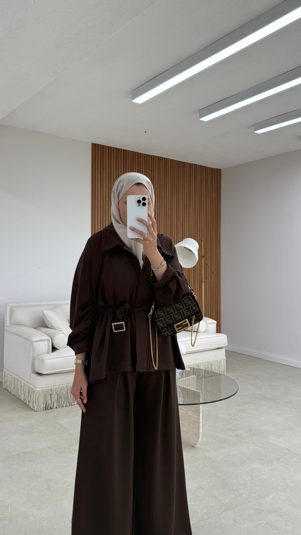 Oversized belted jacket with wide leg trouser oysho fabric tracksuit - brown