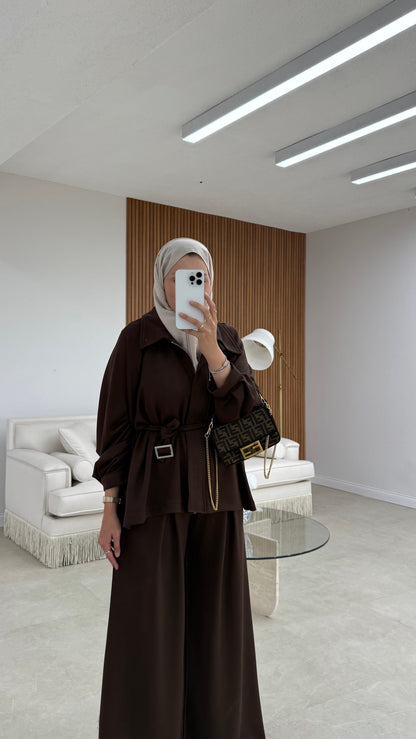 Oversized belted jacket with wide leg trouser oysho fabric tracksuit - brown