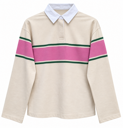 Zra model beige and pink Striped Polo Shirt