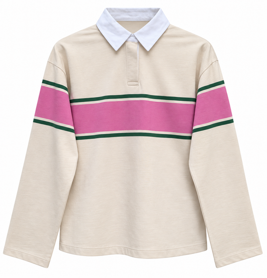 Zra model beige and pink Striped Polo Shirt