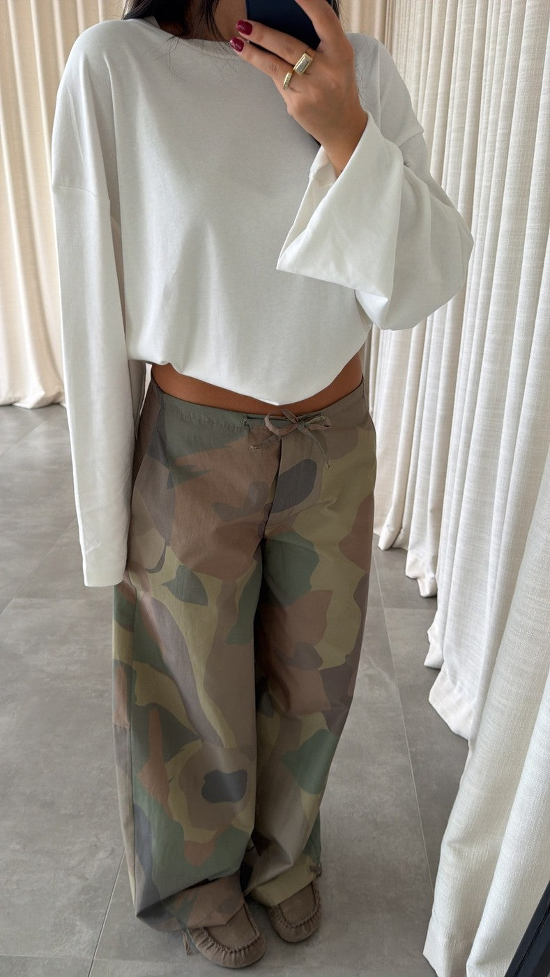 Drawstring Camouflage Wide-Leg Pants