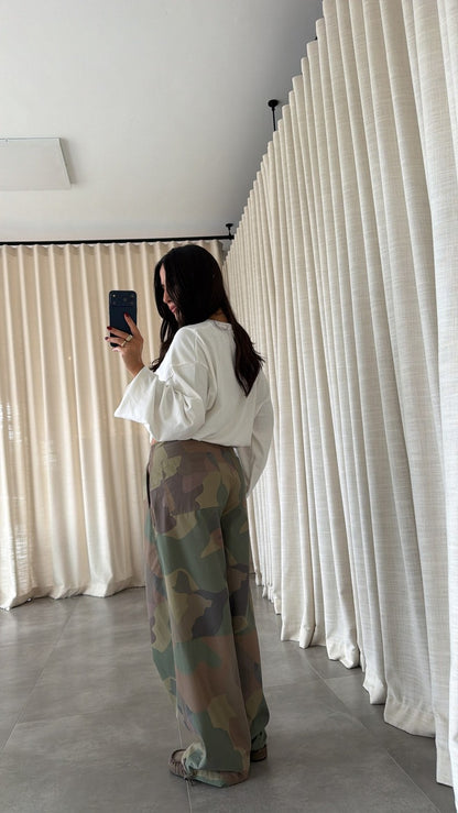 Drawstring Camouflage Wide-Leg Pants