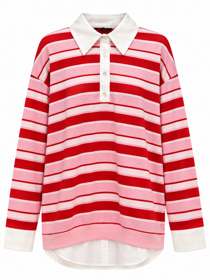 Striped Polo neck cotton blouse