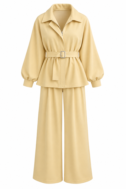 Oversized belted jacket with wide leg trouser oysho fabric tracksuit - butter yellow