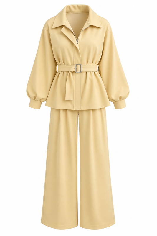 Oversized belted jacket with wide leg trouser oysho fabric tracksuit - butter yellow