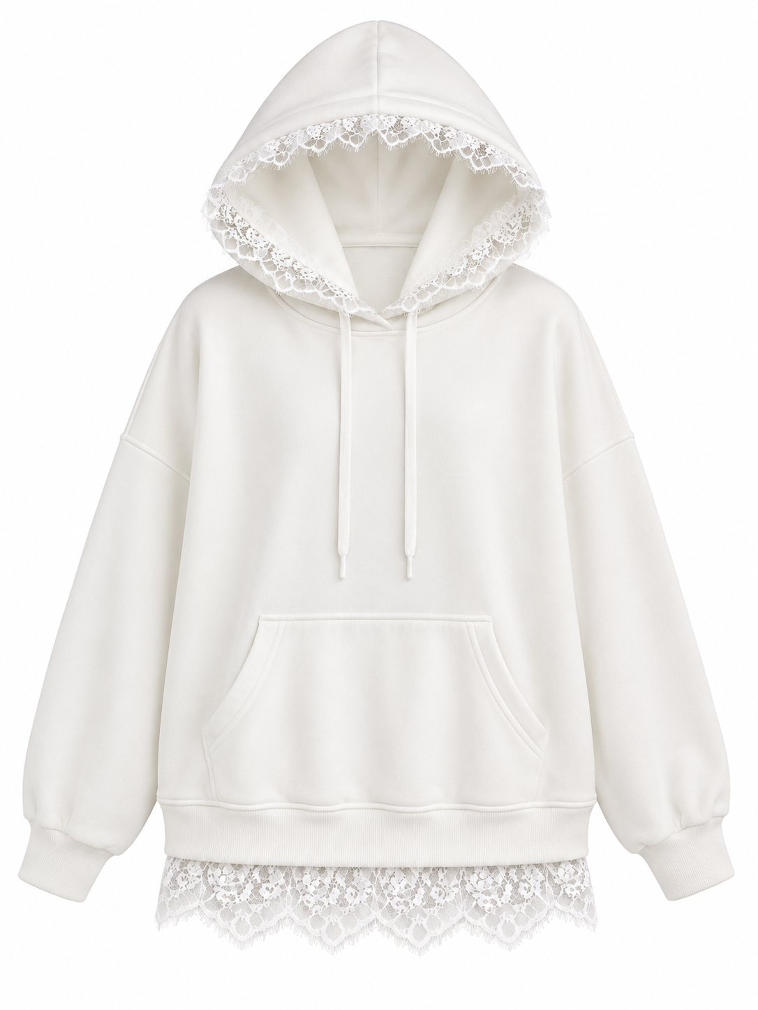 Hoodie with lace details - white