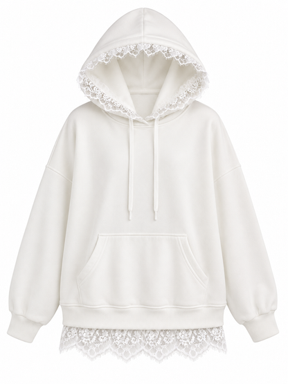 Hoodie with lace details - white