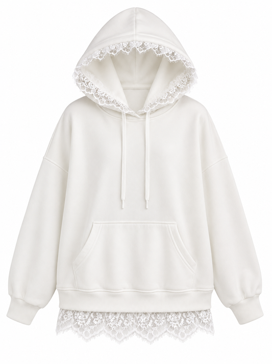 Hoodie with lace details - white