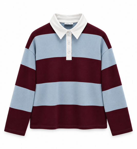 Striped sweatshirt with white collar