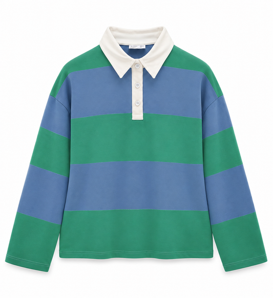 Striped sweatshirt with white collar