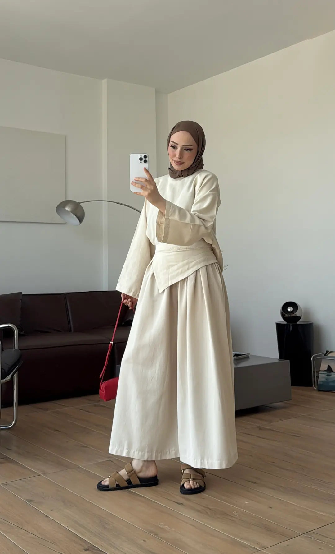Wide sleeve blouse, Wide-leg trouser with Asymmetric attached Linen Suit