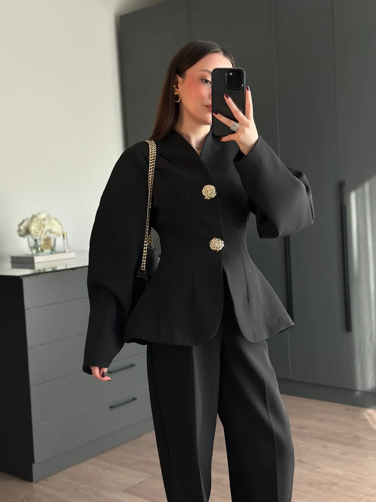 Balloon Sleeve waist-fitted pleated suit