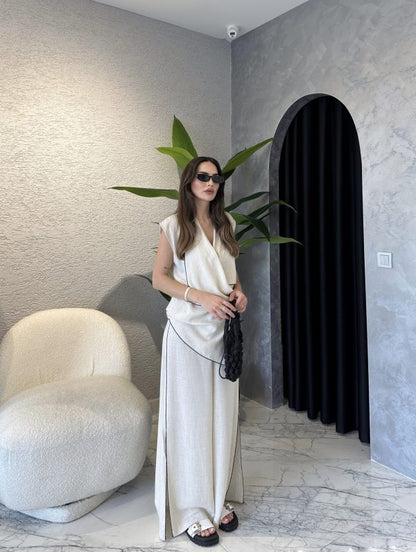 Wrapped linen set with belt