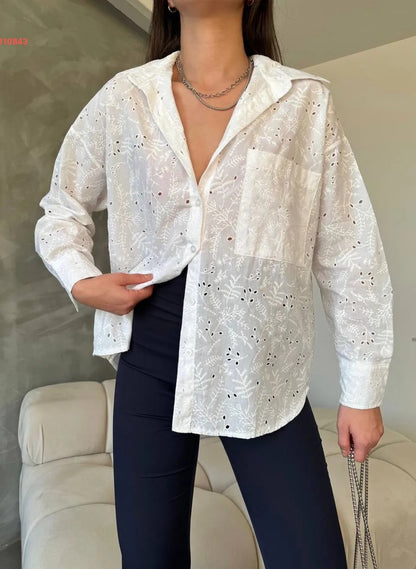 Openwork embroidery shirt