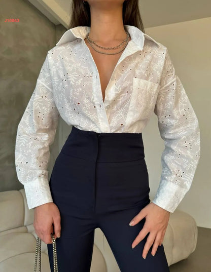 Openwork embroidery shirt