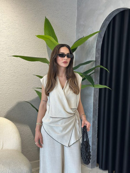 Wrapped linen set with belt