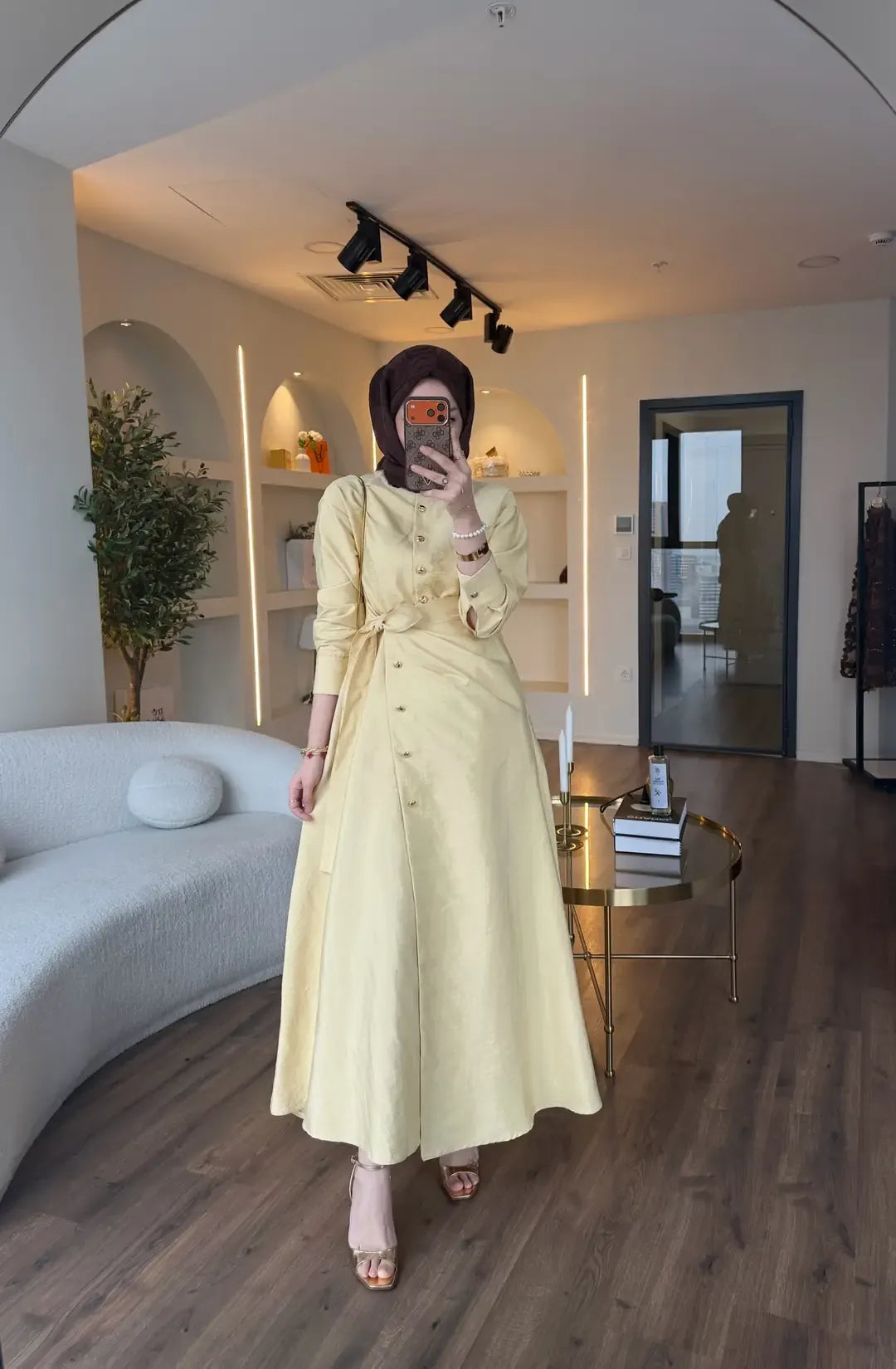 Wrap Dress in Cupro Fabric with Gold Buttons