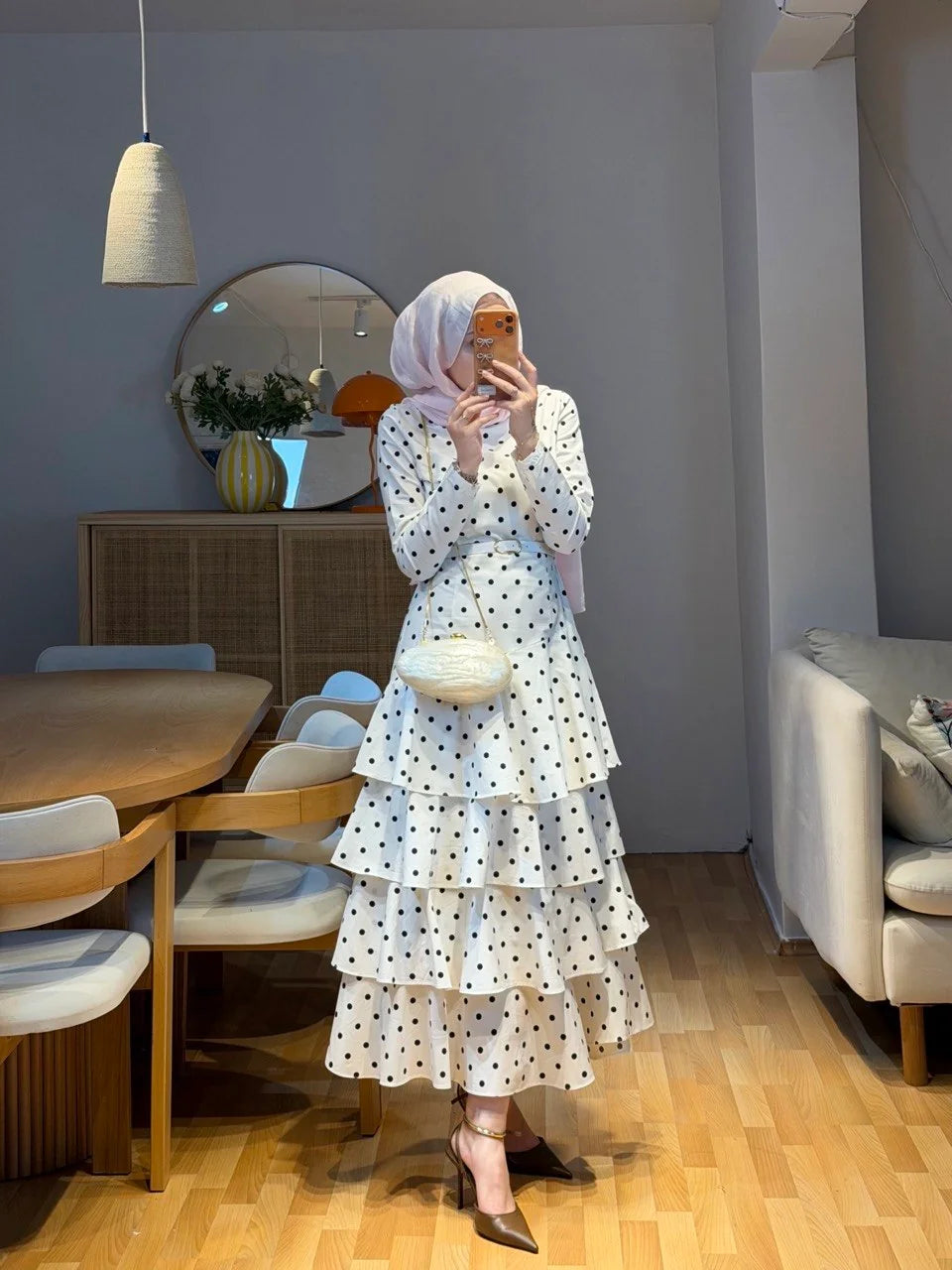 Polka Dot belted layered dress