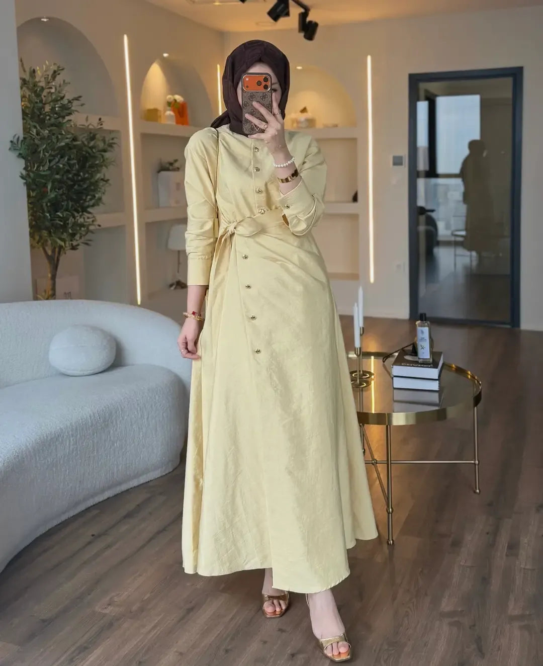 Wrap Dress in Cupro Fabric with Gold Buttons