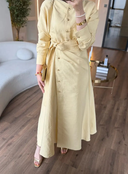 Wrap Dress in Cupro Fabric with Gold Buttons