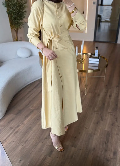 Wrap Dress in Cupro Fabric with Gold Buttons