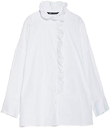 Zara Elegant Ruffle-Trim Oversized White Shirt