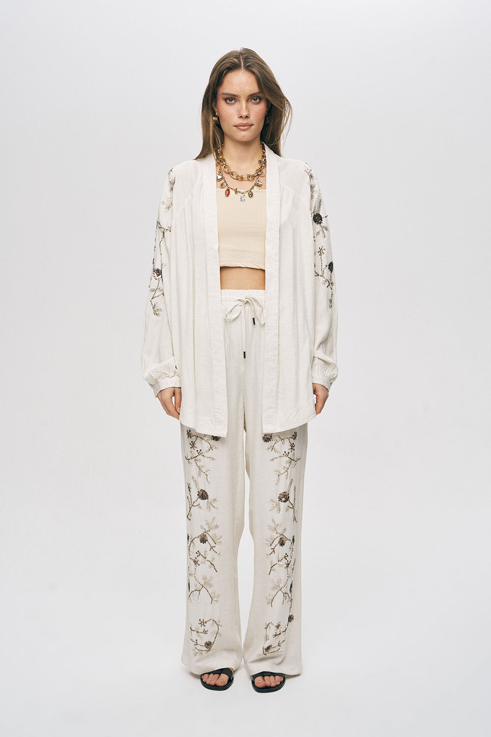 Sequined linen kimono Set