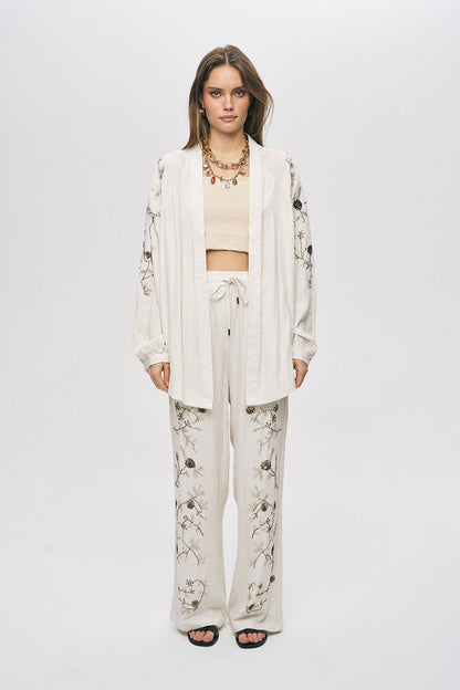Sequined linen kimono Set