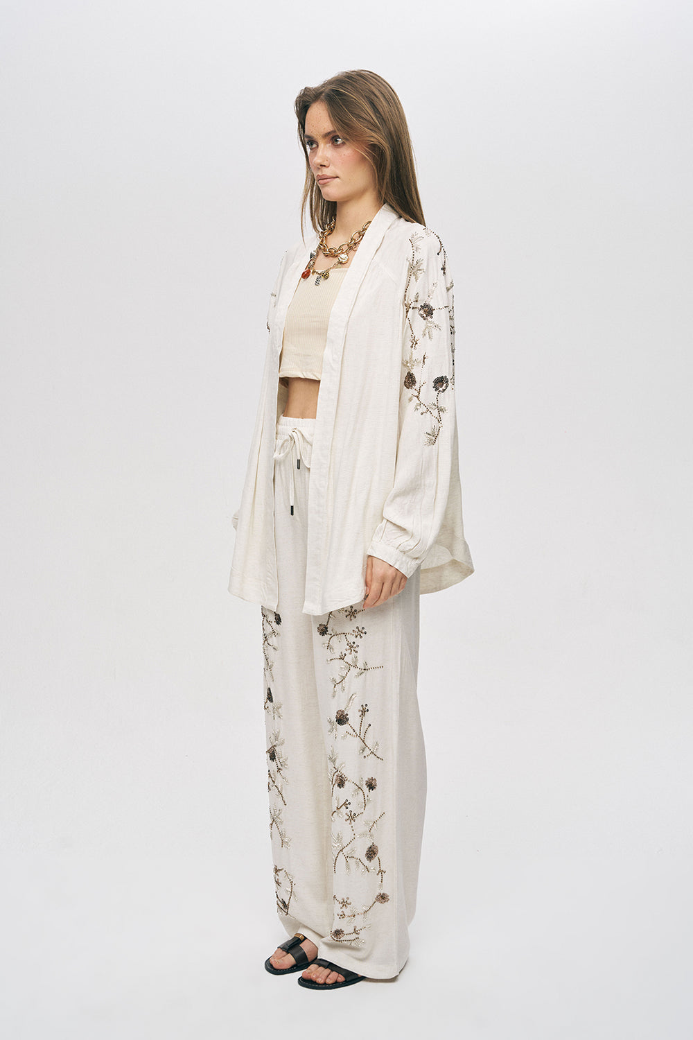 Sequined linen kimono Set