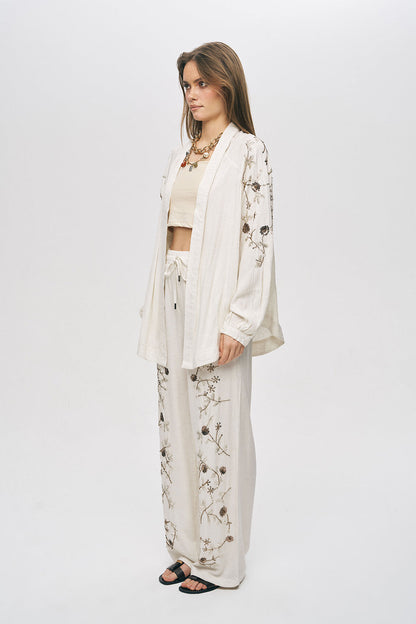 Sequined linen kimono Set