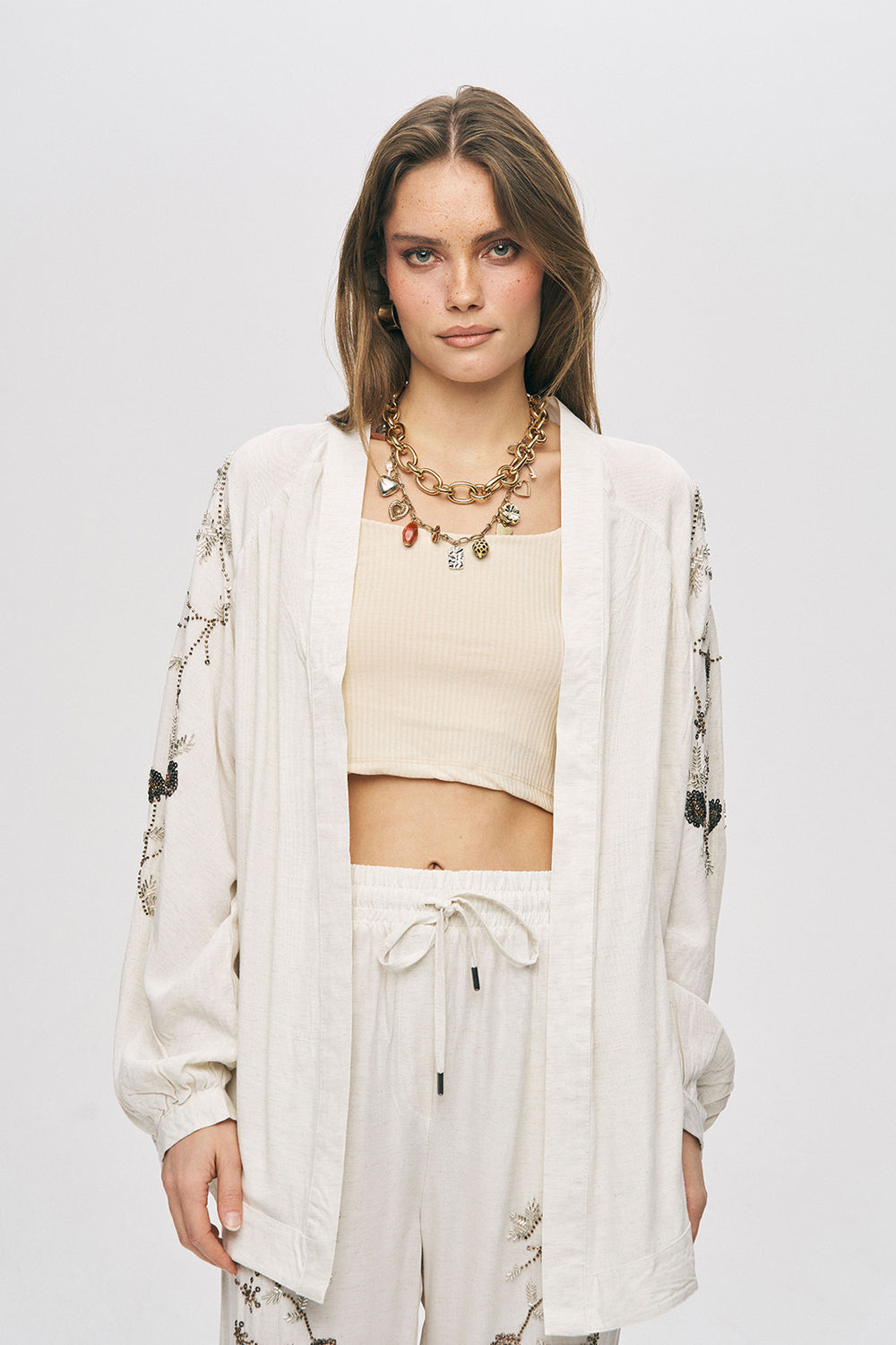 Sequined linen kimono Set