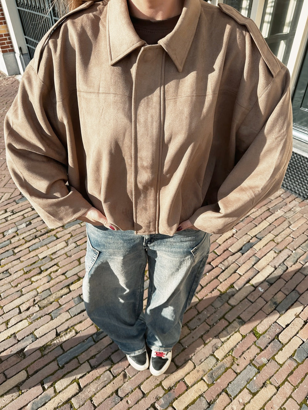 Zr model faux suede bomber jacket