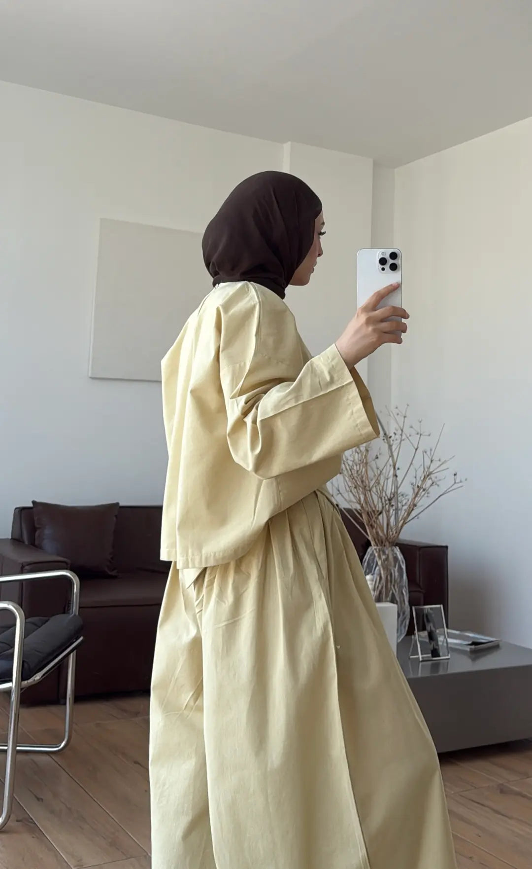 Wide sleeve blouse, Wide-leg trouser with Asymmetric attached Linen Suit