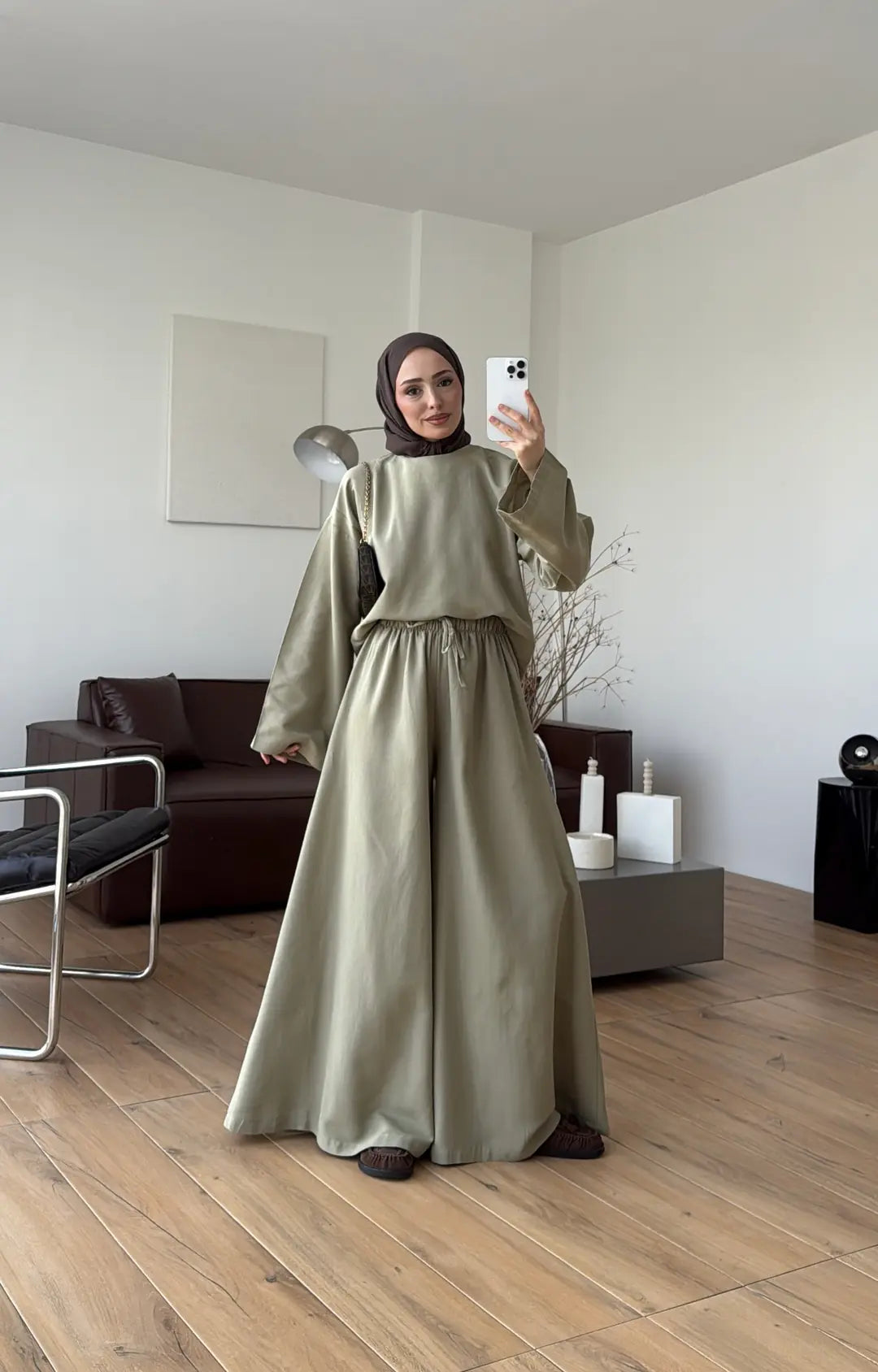 Linen Wide-Leg Blouse Set in Light Green