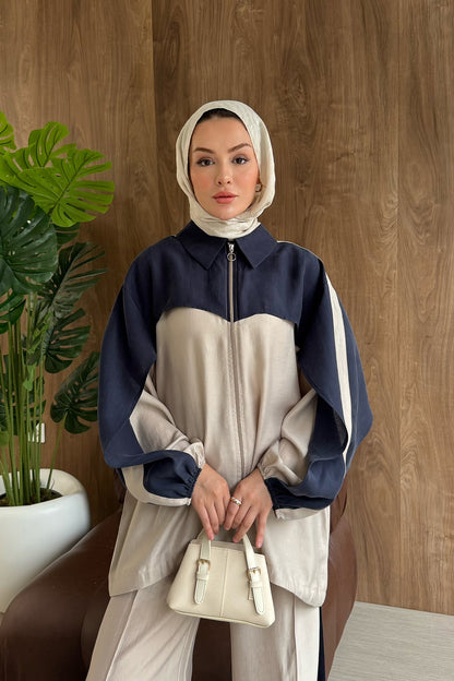 Contrast premium tencel set- navy blue