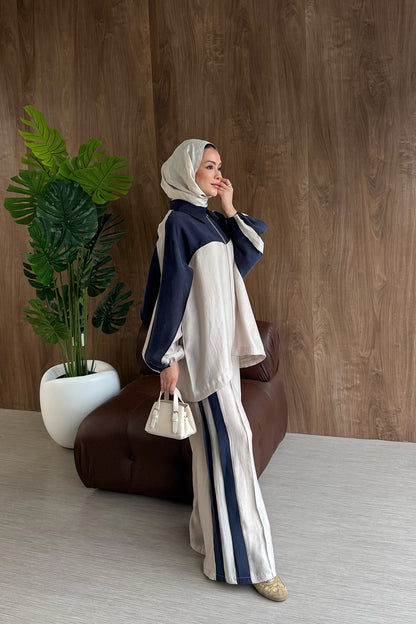Contrast premium tencel set- navy blue