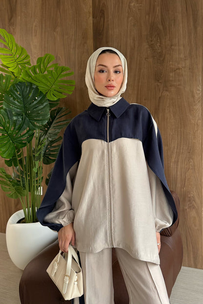 Contrast premium tencel set- navy blue