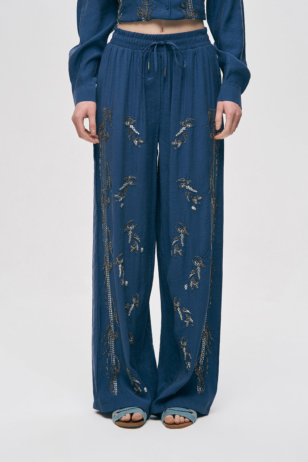 Indigo premium Rhinestone Embellished Two-Piece Set