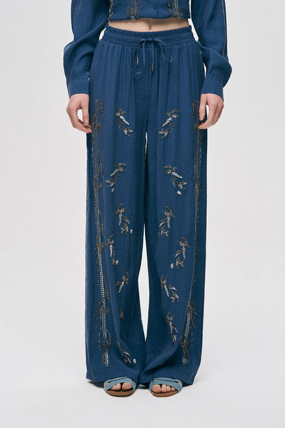 Indigo premium Rhinestone Embellished Two-Piece Set