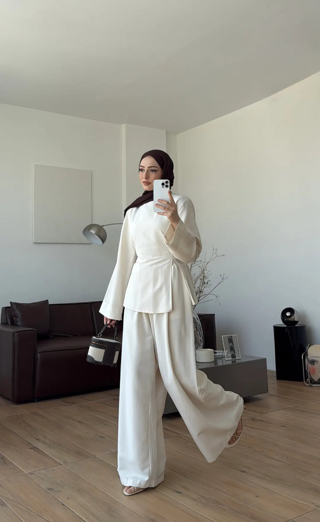 Vera Slit Detail Linen Set - beige