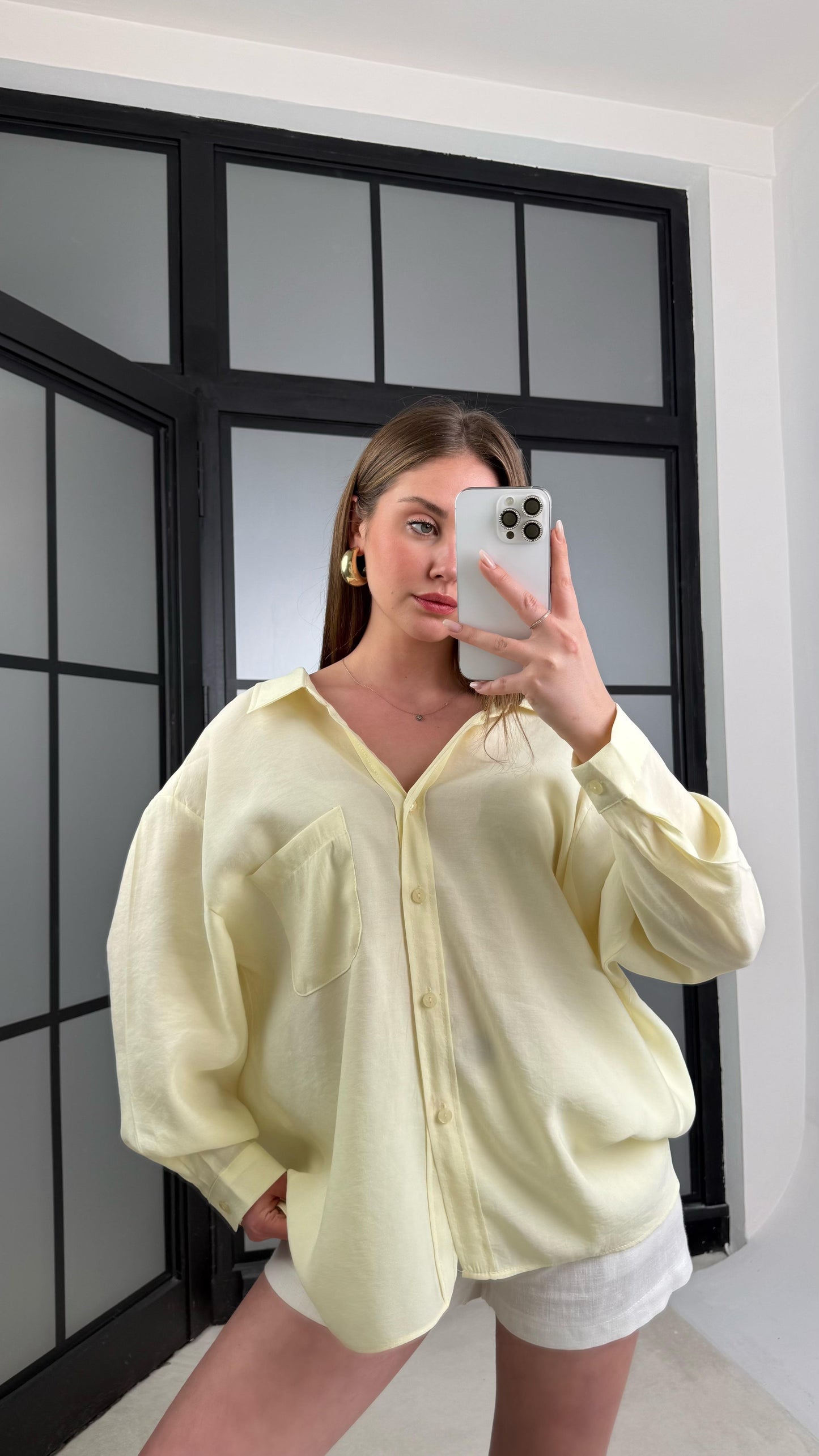 Modal fabric oversized shirt-yellow