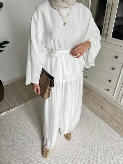 Soft Petal Tie-Waist Set - white