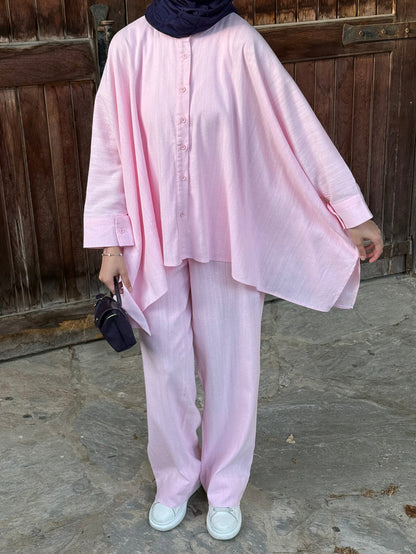 Pink Oversized Co-Ord linen Set